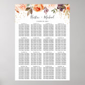 Gold herfst Floral 16 Tables Wedding Seating Chart Poster (Voorkant)