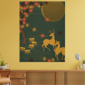 Gold Herfst Moon Rustic Forest Natuur Deer Canvas Afdruk (Insitu (Woonkamer))