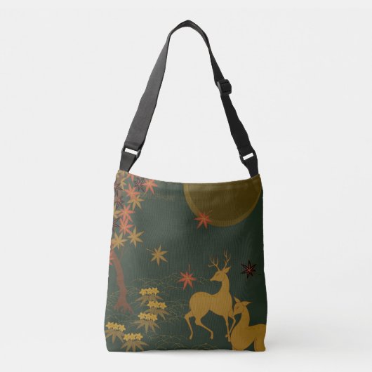 Gold Herfst Moon Rustic Forest Natuur Deer Crossbody Tas (Voorkant)