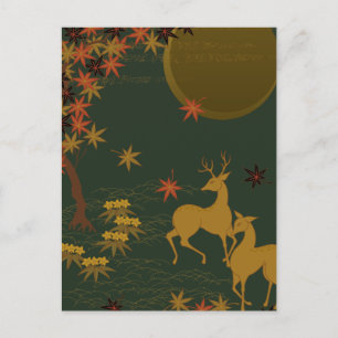 Gold Herfst Moon Rustic Forest Natuur Deer Feestdagenkaart