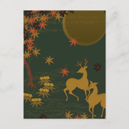Gold Herfst Moon Rustic Forest Natuur Deer Feestdagenkaart (Voorkant)