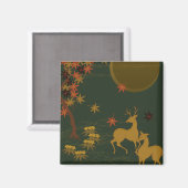 Gold Herfst Moon Rustic Forest Natuur Deer Magneet (Voorkant / Achterkant)