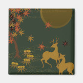 Gold Herfst Moon Rustic Forest Natuur Deer Magneet (Voorkant)