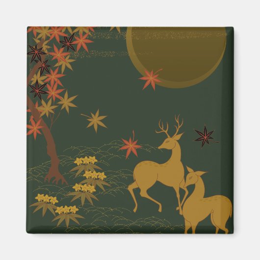 Gold Herfst Moon Rustic Forest Natuur Deer Magneet (Voorkant)
