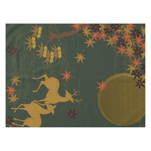 Gold Herfst Moon Rustic Forest Natuur Deer Tafelkleed (Voorkant (Horizontaal))