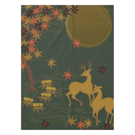 Gold Herfst Moon Rustic Forest Natuur Deer Tafelkleed (Voorkant)