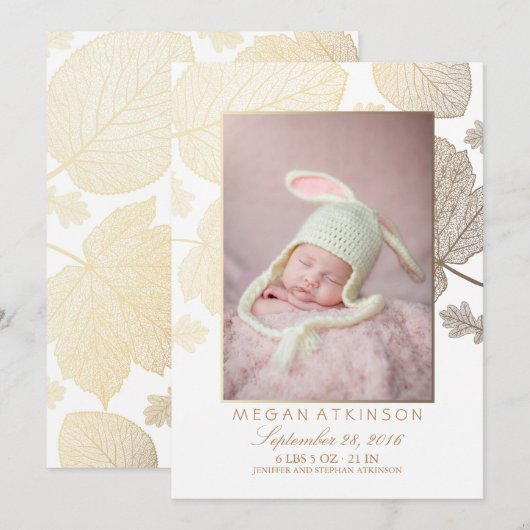 Gold Herfst Newborn Baby Foto geboorteaankondiging Aankondiging (Voorkant / Achterkant)