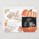 Gold Herfst Pumpkin Het is een meisje Baby shower Kaart (Voorkant)