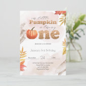Gold Herfst Pumpkin - Uitnodiging eerste verjaarda (Staand voorkant)