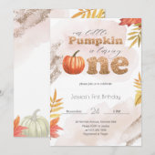 Gold Herfst Pumpkin - Uitnodiging eerste verjaarda (Voorkant / Achterkant)