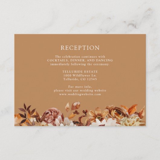 Gold Herfst Terracotta Botanical Wedding Reception Informatiekaartje (Voorkant)