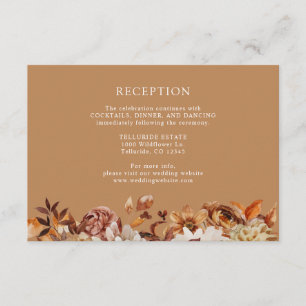 Gold Herfst Terracotta Botanical Wedding Reception Informatiekaartje