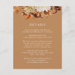 Gold Herfst Terracotta Floral Wedding Details Informatiekaartje