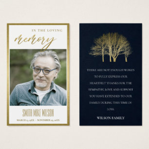 GOLD HERFST TREE SYMPATHY MEMORIAL FOTO BEDANKT KA VISITEKAARTJE