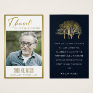 GOLD HERFST TREE SYMPATHY MEMORIAL FOTO BEDANKT KA VISITEKAARTJE