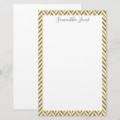 Gold Herringbone Pattern Metallic | Gepersonalisee Briefpapier (Voorkant / Achterkant)
