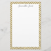 Gold Herringbone Pattern Metallic | Gepersonalisee Briefpapier (Voorkant)