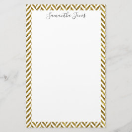 Gold Herringbone Pattern Metallic | Gepersonalisee Briefpapier