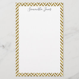 Gold Herringbone Pattern Metallic | Gepersonalisee Briefpapier