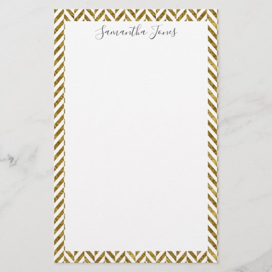 Gold Herringbone Pattern Metallic | Gepersonalisee Briefpapier (Voorkant)