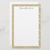 Gold Herringbone Pattern Metallic | Gepersonalisee Briefpapier (Voorkant / Achterkant)