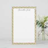 Gold Herringbone Pattern Metallic | Gepersonalisee Briefpapier (Staand voorkant)