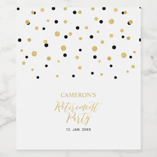 Gold Hexagon Confetti Retirement Party Favor Wijn Etiket (Enkel label)