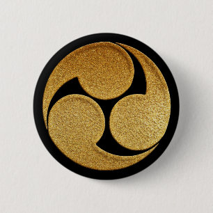 Gold Hidari Mitsu Tomoe Kamon Ronde Button 5,7 Cm