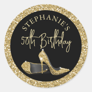 Gold High Heels - 50e verjaardag op maat Ronde Sticker