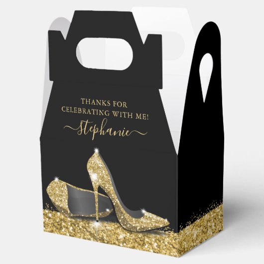 Gold High Heels Elegant Black Glitter Hartelijk da Bedankdoosjes (Geopend)