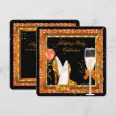 Gold High Heels Glitter Oranje Birthday Black Kaart (Voorkant / Achterkant)