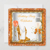 Gold High Heels Glitter Oranje Birthday Party 2 Kaart (Voorkant)