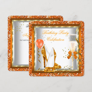 Gold High Heels Glitter Oranje Birthday Party 2 Kaart