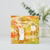 Gold High Heels Glitter Oranje Birthday Party 3 Kaart (Staand voorkant)