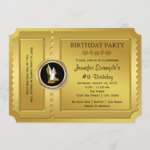 Gold High Hiel Golden Ticket Birthday Party Kaart