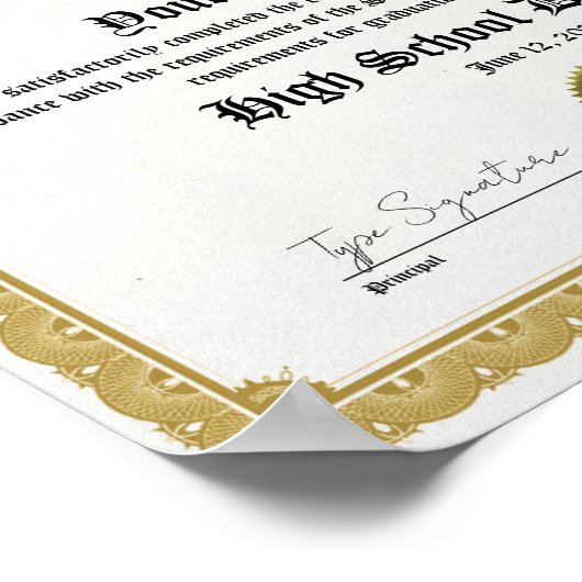 Gold High School Diploma, General Equivalency  Poster (Hoek)