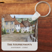 Gold Hill Shaftesbury Dorset England Waterverf Sleutelhanger (Achterkant)