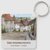 Gold Hill Shaftesbury Dorset England Waterverf Sleutelhanger (Achterkant)