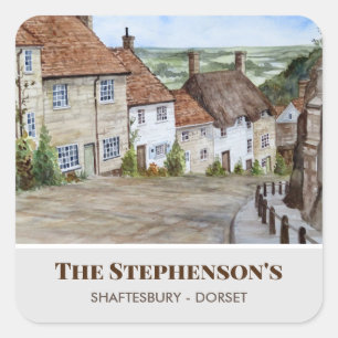 Gold Hill Shaftesbury Dorset England Waterverf Vierkante Sticker