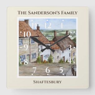 Gold Hill Shaftesbury Dorset Watercolor Painting Vierkante Klok