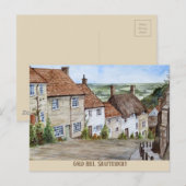 Gold Hill, Shaftesbury, Dorset Waterverf Painting Briefkaart (Voorkant / Achterkant)