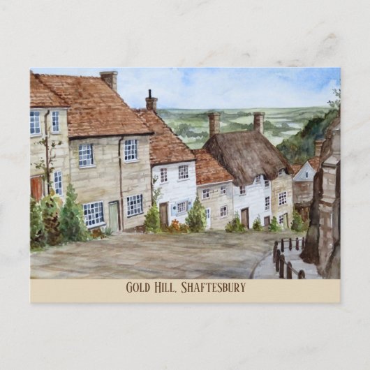 Gold Hill, Shaftesbury, Dorset Waterverf Painting Briefkaart (Voorkant)