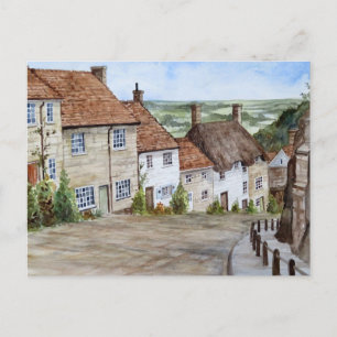 Gold Hill, Shaftesbury, Dorset Waterverf Painting Briefkaart