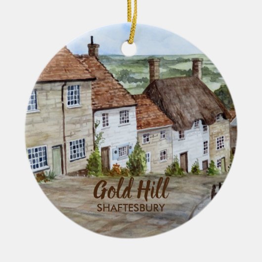 Gold Hill, Shaftesbury, Dorset Waterverf Painting Keramisch Ornament (Voorkant)