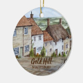 Gold Hill, Shaftesbury, Dorset Waterverf Painting Keramisch Ornament (Links)