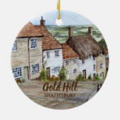 Gold Hill, Shaftesbury, Dorset Waterverf Painting Keramisch Ornament (Achterkant)
