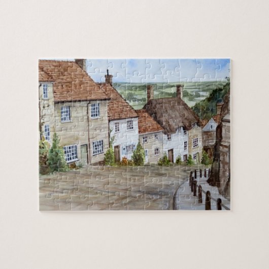 Gold Hill, Shaftesbury, Dorset Waterverf Painting Legpuzzel (Horizontaal)