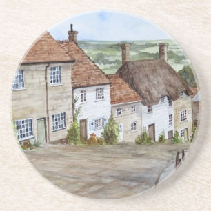 Gold Hill, Shaftesbury, Dorset Waterverf Painting Zandsteen Onderzetter
