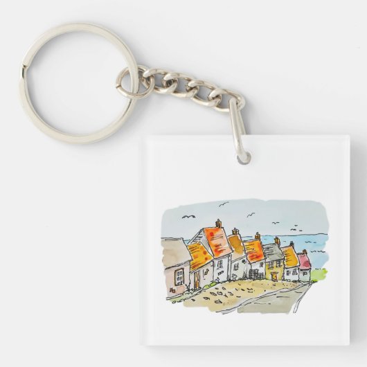 Gold Hill, Shaftesbury Watercolor Sleutelhanger (Voorkant)