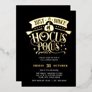 GOLD HOCUS POCUS Halloween Basparty Folie Folie Uitnodiging